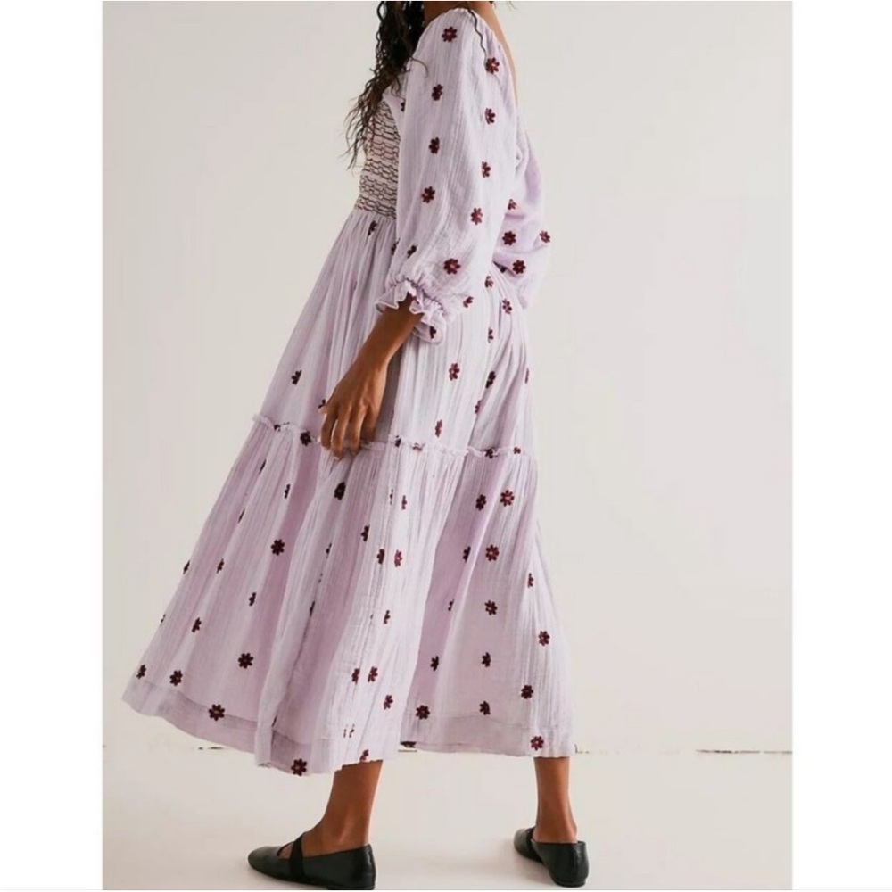 Free People Dahlia Embroidered Maxi Dress in Frosted Lavender size Small